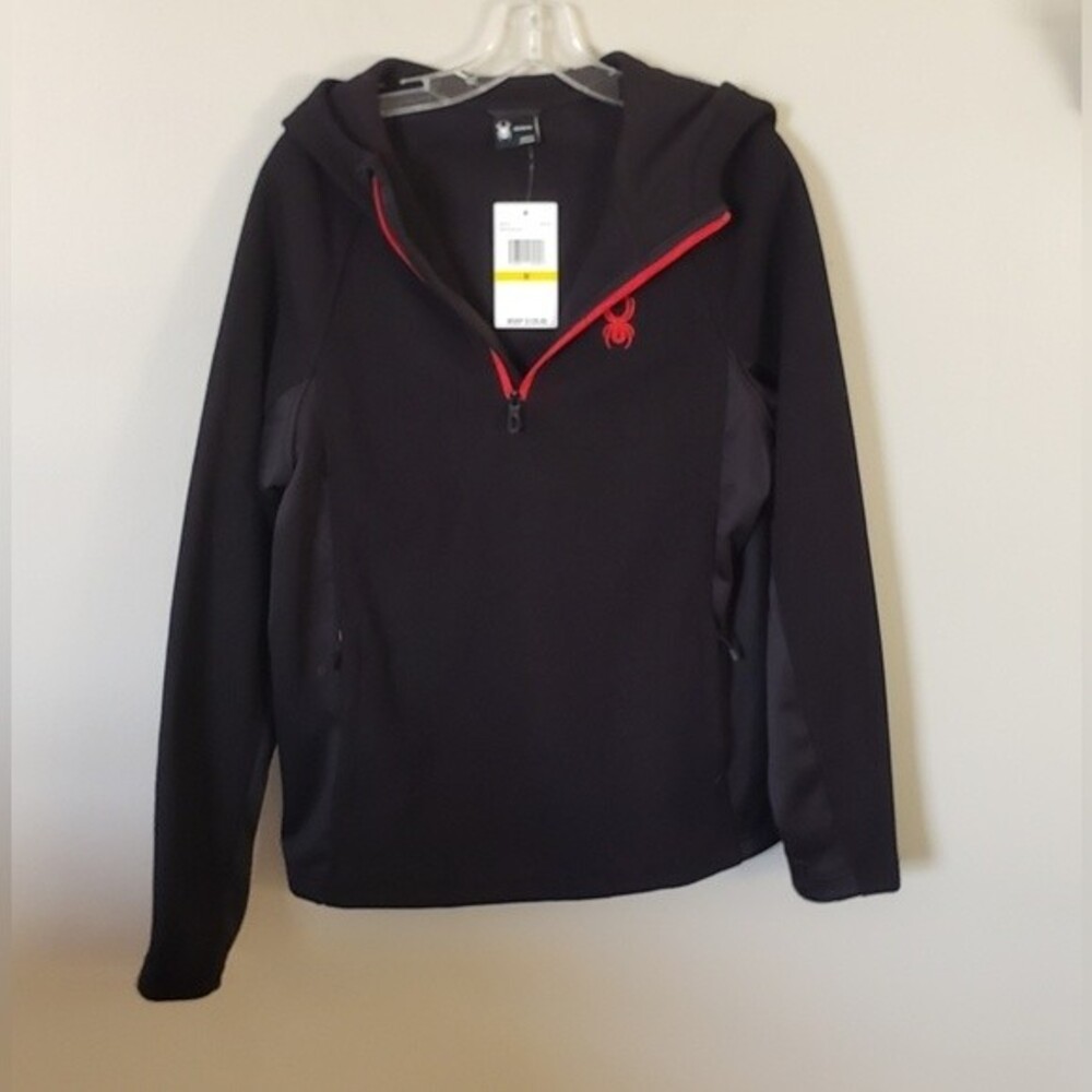 NWT Spyder Men's Black & Red Half Zip Hooded Jacket Size Medium